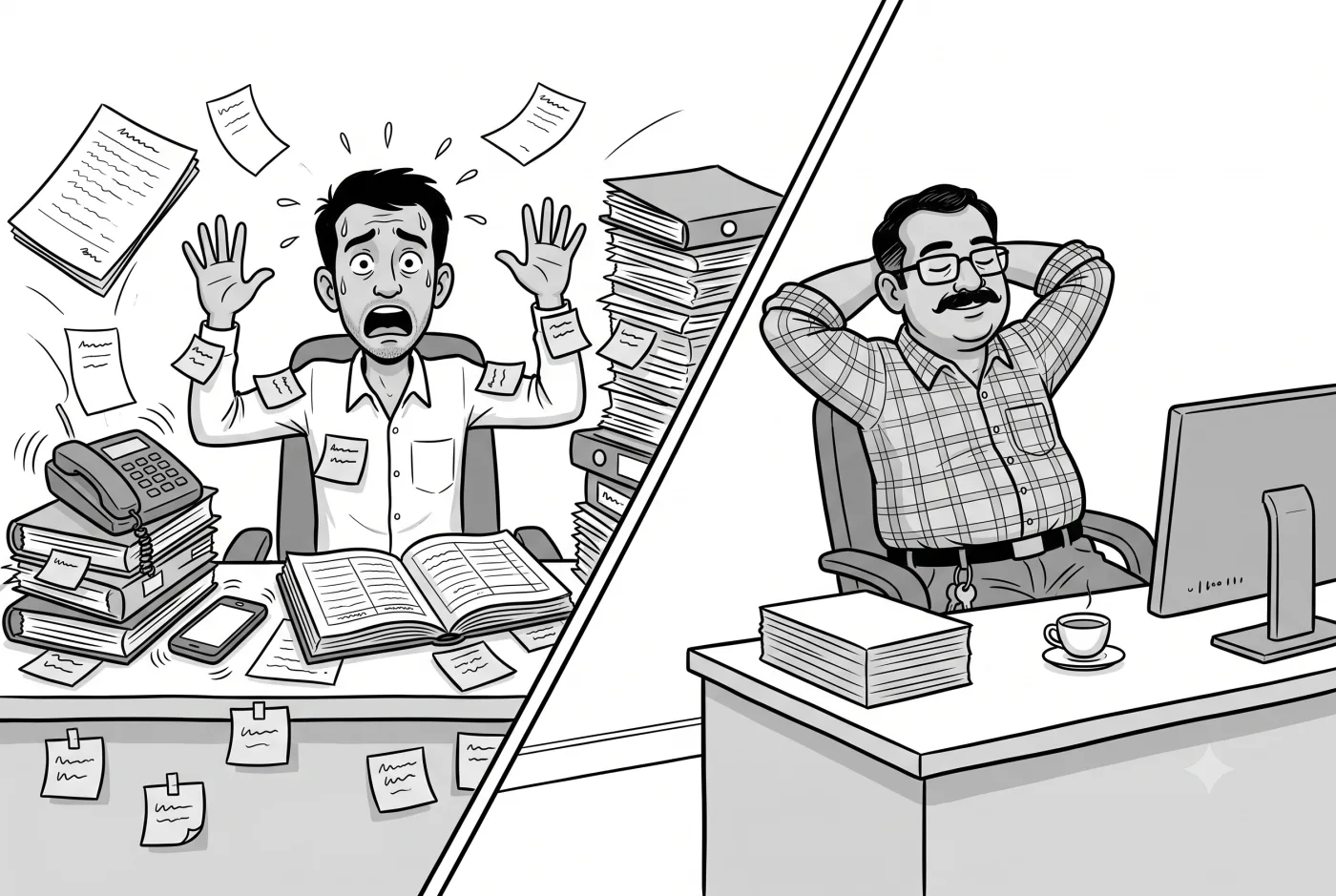 One owner buried in paperwork, the other running the same business from one screen.